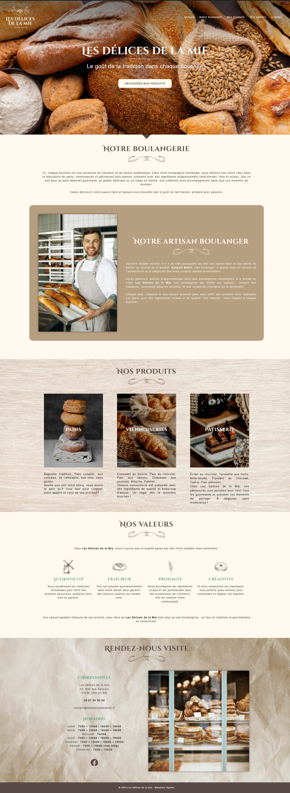 site fictif onepage boulangerie