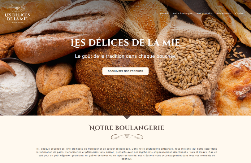 site fictif onepage boulangerie